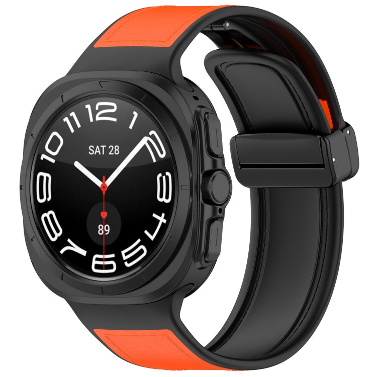 For Galaxy Watch Ultra2 2026 / 2025 / 1 2024 Magnetic Folding Buckle Silicone Leather Watch Band, Black, Gray, Orange, Green, Light Brown, Dark Blue