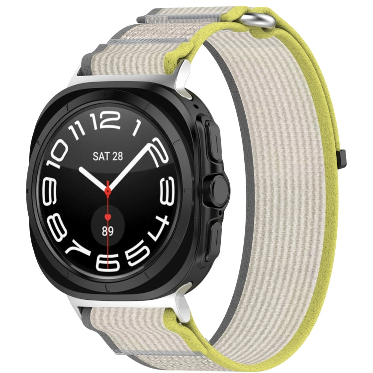 For Galaxy Watch Ultra2 2026 / 2025 / 1 2024 Hook and Loop Fastener Loop Nylon Watch Band, Orange+Beige, Pink+Purple, Black+Gray, Yellow+Gray, Blue+Gray, Green+Grey, Dark Green
