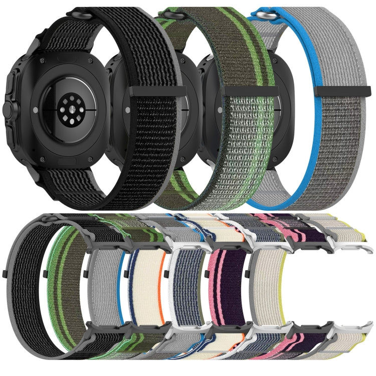 For Galaxy Watch Ultra2 2026 / 2025 / 1 2024 Hook and Loop Fastener Loop Nylon Watch Band, Orange+Beige, Pink+Purple, Black+Gray, Yellow+Gray, Blue+Gray, Green+Grey, Dark Green