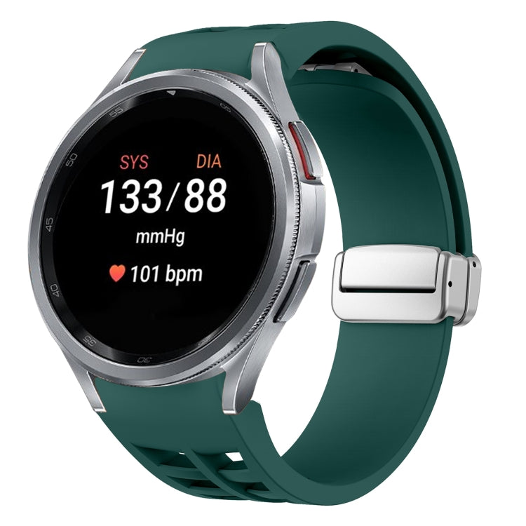 สายรัดนาฬิกาซิลิโคนพร้อมหัวเข็มขัดเงินแม่เหล็กพับได้ Richard สำหรับ Samsung Galaxy Watch 5 Pro ขนาด 45 มม., สำหรับ Samsung Galaxy Watch 7 ขนาด 40 / 44 มม., สำหรับ Samsung Galaxy Watch 6 Classic ขนาด 43 / 47 มม.