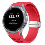 สายรัดนาฬิกาซิลิโคนพร้อมหัวเข็มขัดเงินแม่เหล็กพับได้ Richard สำหรับ Samsung Galaxy Watch 5 Pro ขนาด 45 มม., สำหรับ Samsung Galaxy Watch 7 ขนาด 40 / 44 มม., สำหรับ Samsung Galaxy Watch 6 Classic ขนาด 43 / 47 มม.