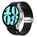สายรัดนาฬิกาซิลิโคนพร้อมหัวเข็มขัดเงินแม่เหล็กพับได้ Richard สำหรับ Samsung Galaxy Watch 6 ขนาด 40 / 44 มม., สำหรับ Samsung Galaxy Watch 5 ขนาด 40 / 44 มม., สำหรับ Samsung Galaxy Watch 4 ขนาด 40 / 44 มม.