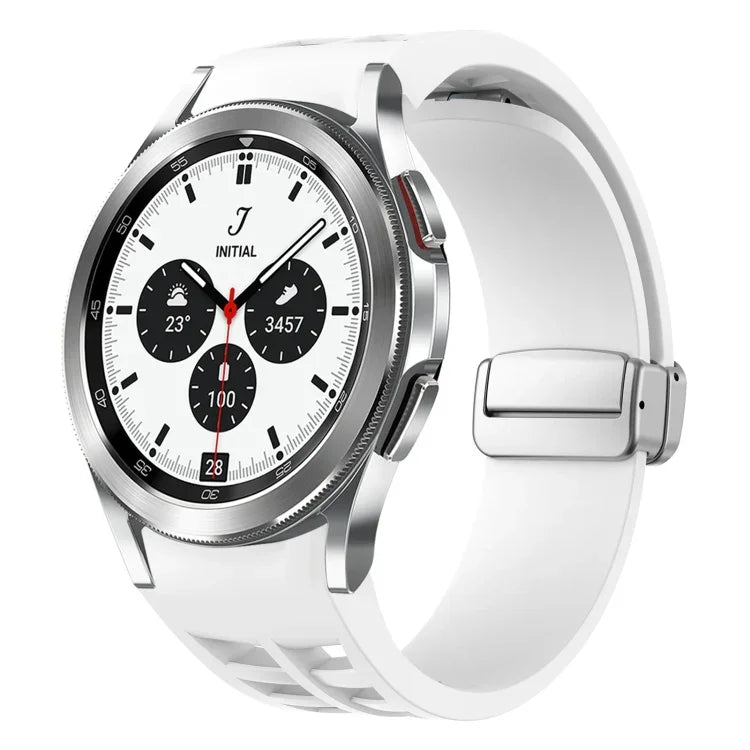 สายรัดนาฬิกาซิลิโคนหัวเข็มขัดพับแม่เหล็ก Richard สีเงิน สำหรับ Samsung Galaxy Watch 4 Classic 42 / 46mm