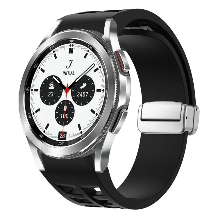 สายรัดนาฬิกาซิลิโคนหัวเข็มขัดพับแม่เหล็ก Richard สีเงิน สำหรับ Samsung Galaxy Watch 4 Classic 42 / 46mm