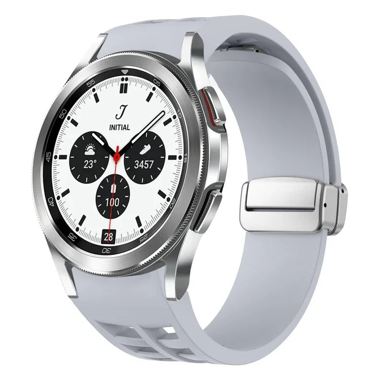 สายรัดนาฬิกาซิลิโคนหัวเข็มขัดพับแม่เหล็ก Richard สีเงิน สำหรับ Samsung Galaxy Watch 4 Classic 42 / 46mm