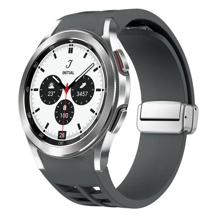 สายรัดนาฬิกาซิลิโคนหัวเข็มขัดพับแม่เหล็ก Richard สีเงิน สำหรับ Samsung Galaxy Watch 4 Classic 42 / 46mm