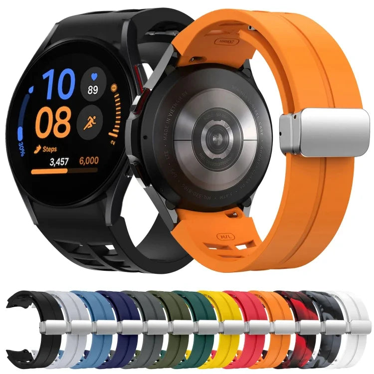 สายรัดนาฬิกาซิลิโคนหัวเข็มขัดพับแม่เหล็ก Richard สีเงิน สำหรับ Samsung Galaxy Watch 4 Classic 42 / 46mm