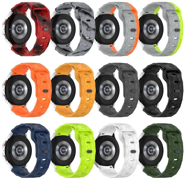 สายซิลิโคนหัวเข็มขัดกลับลายพื้นผิวฟุตบอล สำหรับ Samsung Galaxy Watch 4 44mm, สำหรับ Samsung Galaxy Watch 4 40mm, สำหรับ Samsung Galaxy Watch 4 Classic 46mm, สำหรับ Samsung Galaxy Watch 4 Classic 42mm