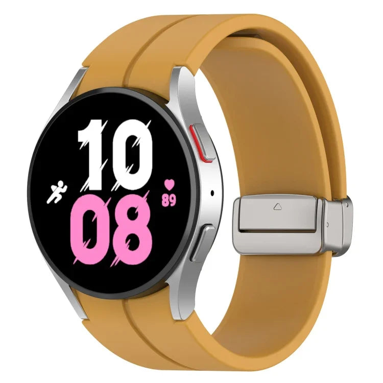 สายซิลิโคนหัวเข็มขัดเงินพับแม่เหล็ก สำหรับ Samsung Galaxy Watch FE 40mm, สำหรับ Samsung Galaxy Watch7 40 / 44mm