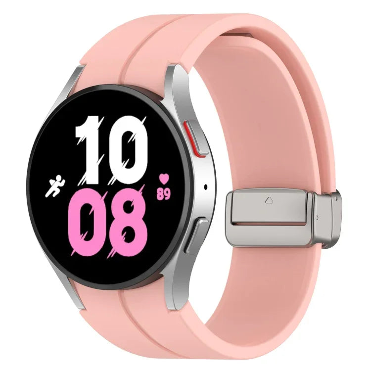 สายซิลิโคนหัวเข็มขัดเงินพับแม่เหล็ก สำหรับ Samsung Galaxy Watch FE 40mm, สำหรับ Samsung Galaxy Watch7 40 / 44mm