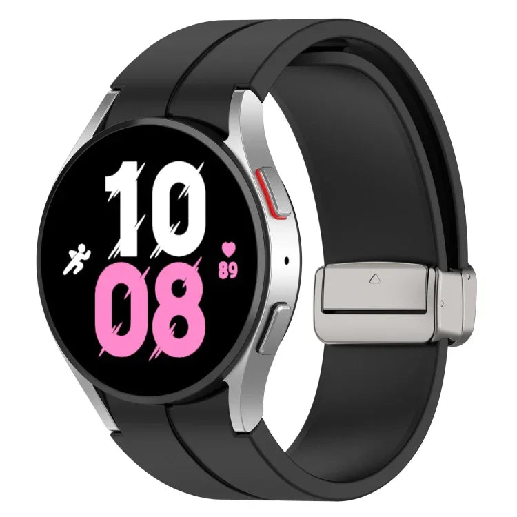 สายซิลิโคนหัวเข็มขัดเงินพับแม่เหล็ก สำหรับ Samsung Galaxy Watch FE 40mm, สำหรับ Samsung Galaxy Watch7 40 / 44mm
