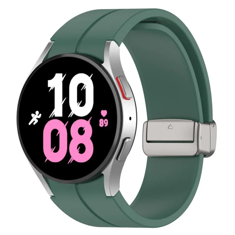 สายซิลิโคนหัวเข็มขัดเงินพับแม่เหล็ก สำหรับ Samsung Galaxy Watch FE 40mm, สำหรับ Samsung Galaxy Watch7 40 / 44mm