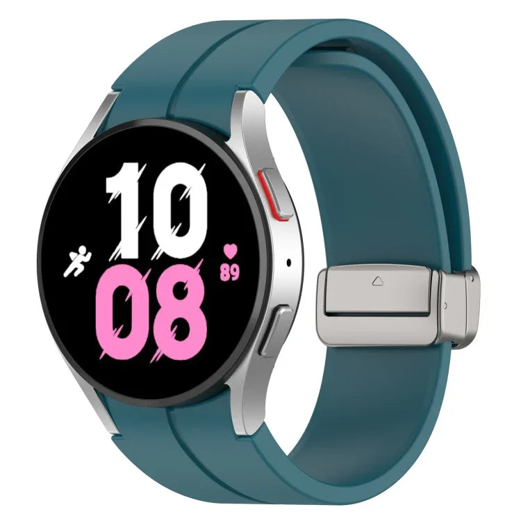 สายซิลิโคนหัวเข็มขัดเงินพับแม่เหล็ก สำหรับ Samsung Galaxy Watch FE 40mm, สำหรับ Samsung Galaxy Watch7 40 / 44mm