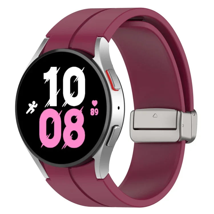 สายซิลิโคนหัวเข็มขัดเงินพับแม่เหล็ก สำหรับ Samsung Galaxy Watch FE 40mm, สำหรับ Samsung Galaxy Watch7 40 / 44mm