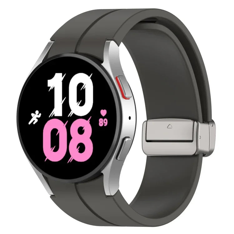 สายซิลิโคนหัวเข็มขัดเงินพับแม่เหล็ก สำหรับ Samsung Galaxy Watch FE 40mm, สำหรับ Samsung Galaxy Watch7 40 / 44mm