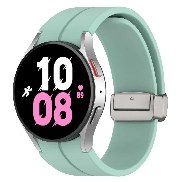 สายซิลิโคนหัวเข็มขัดเงินพับแม่เหล็ก สำหรับ Samsung Galaxy Watch FE 40mm, สำหรับ Samsung Galaxy Watch7 40 / 44mm