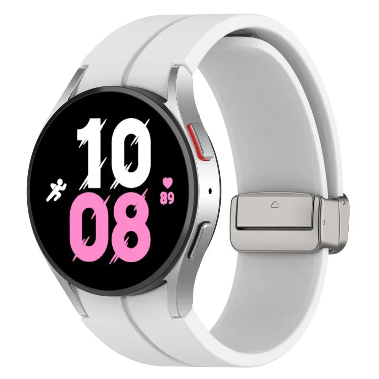 สายซิลิโคนหัวเข็มขัดเงินพับแม่เหล็ก สำหรับ Samsung Galaxy Watch FE 40mm, สำหรับ Samsung Galaxy Watch7 40 / 44mm