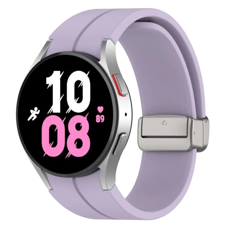 สายซิลิโคนหัวเข็มขัดเงินพับแม่เหล็ก สำหรับ Samsung Galaxy Watch FE 40mm, สำหรับ Samsung Galaxy Watch7 40 / 44mm