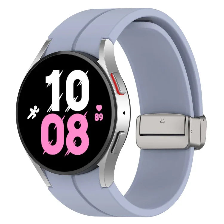 สายซิลิโคนหัวเข็มขัดเงินพับแม่เหล็ก สำหรับ Samsung Galaxy Watch FE 40mm, สำหรับ Samsung Galaxy Watch7 40 / 44mm