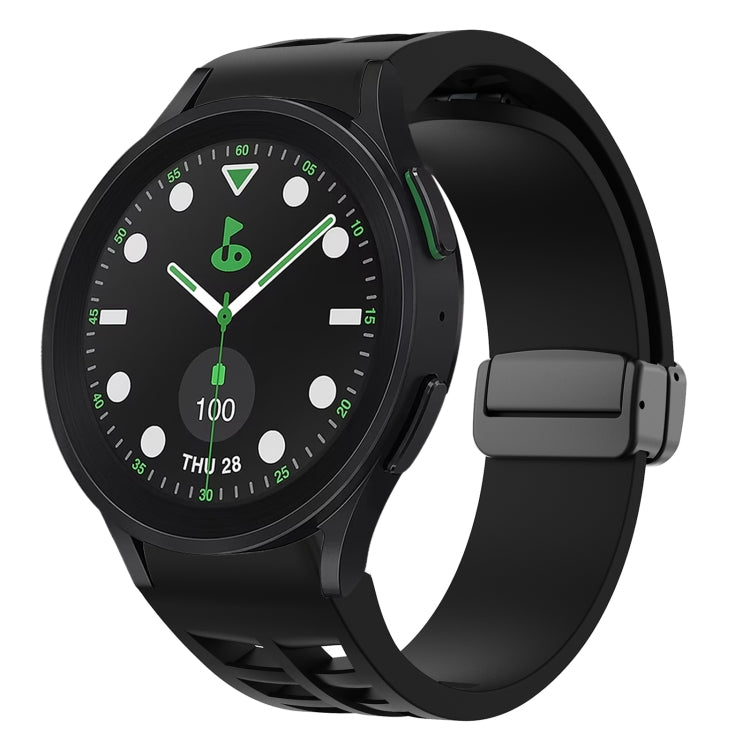 สายรัดนาฬิกาซิลิโคนแม่เหล็กพับหัวล็อกสีดำ Richard สำหรับ Samsung Galaxy Watch 6 ขนาด 40 / 44 มม. สำหรับ Samsung Galaxy Watch 5 Pro Golf Edition สำหรับ Samsung Galaxy Watch 5 Golf Edition