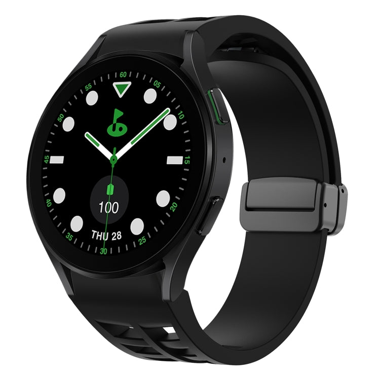 สายรัดนาฬิกาซิลิโคนแม่เหล็กพับหัวล็อกสีดำ Richard สำหรับ Samsung Galaxy Watch 6 ขนาด 40 / 44 มม. สำหรับ Samsung Galaxy Watch 5 Pro Golf Edition สำหรับ Samsung Galaxy Watch 5 Golf Edition