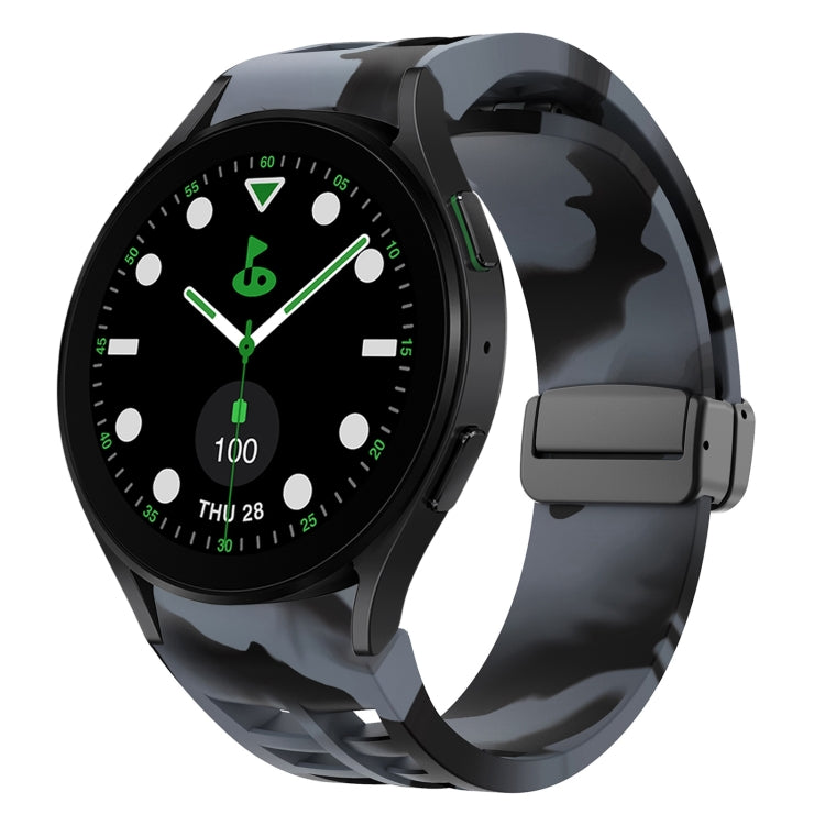 สายรัดนาฬิกาซิลิโคนแม่เหล็กพับหัวล็อกสีดำ Richard สำหรับ Samsung Galaxy Watch 6 ขนาด 40 / 44 มม. สำหรับ Samsung Galaxy Watch 5 Pro Golf Edition สำหรับ Samsung Galaxy Watch 5 Golf Edition
