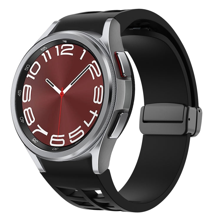 สายรัดนาฬิกาซิลิโคนแม่เหล็กพับหัวล็อกสีดำ Richard สำหรับ Samsung Galaxy Watch FE ขนาด 40 มม. สำหรับ Samsung Galaxy Watch 7 ขนาด 40 / 44 มม. สำหรับ Samsung Galaxy Watch 6 Classic ขนาด 43 / 47 มม.