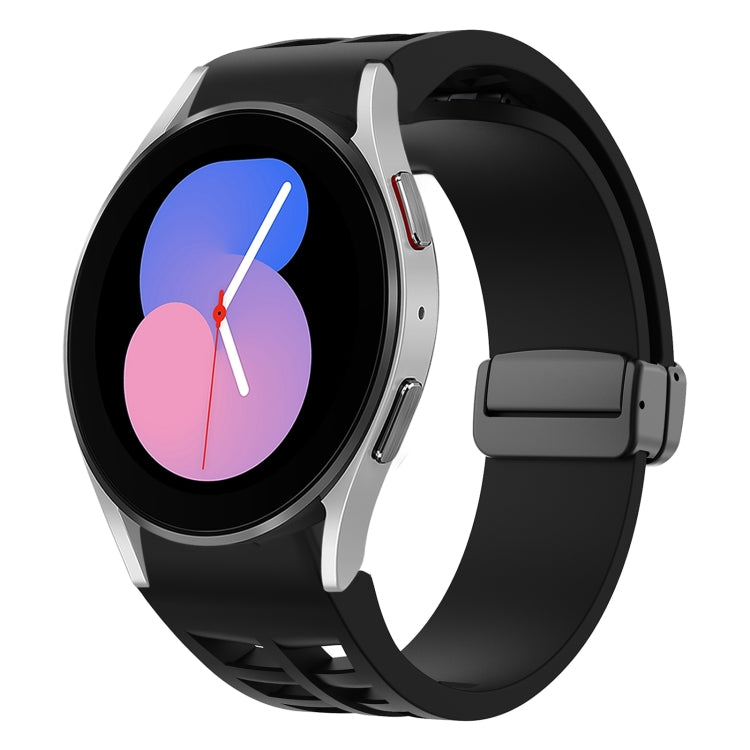 สายรัดนาฬิกาซิลิโคนแม่เหล็กพับหัวล็อกสีดำ Richard สำหรับ Samsung Galaxy Watch 5 ขนาด 40 / 44 มม. สำหรับ Samsung Galaxy Watch 5 Pro ขนาด 45 มม. สำหรับ Samsung Galaxy Watch 4 ขนาด 40 / 44 มม.