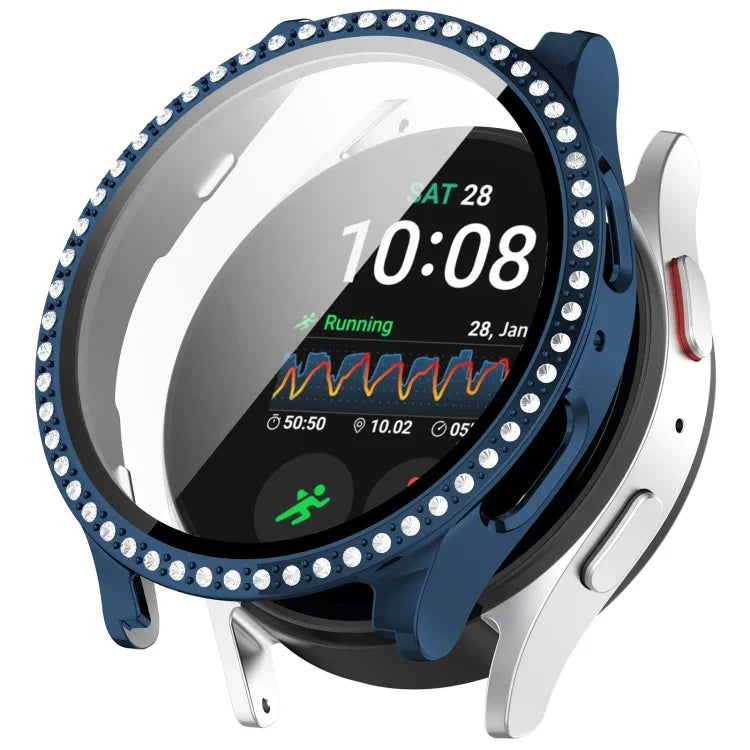 Single Row Diamond PC + Tempered Film Integrated Watch Protective Case, For Samsung Galaxy Watch 7 44mm, For Samsung Galaxy Watch 7 40mm