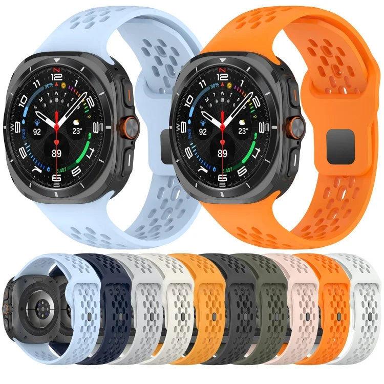 สายรัดนาฬิกาซิลิโคนสีทึบแบบรูสำหรับ Samsung Galaxy Watch Ultra 47mm หัวเข็มขัดสี่เหลี่ยม