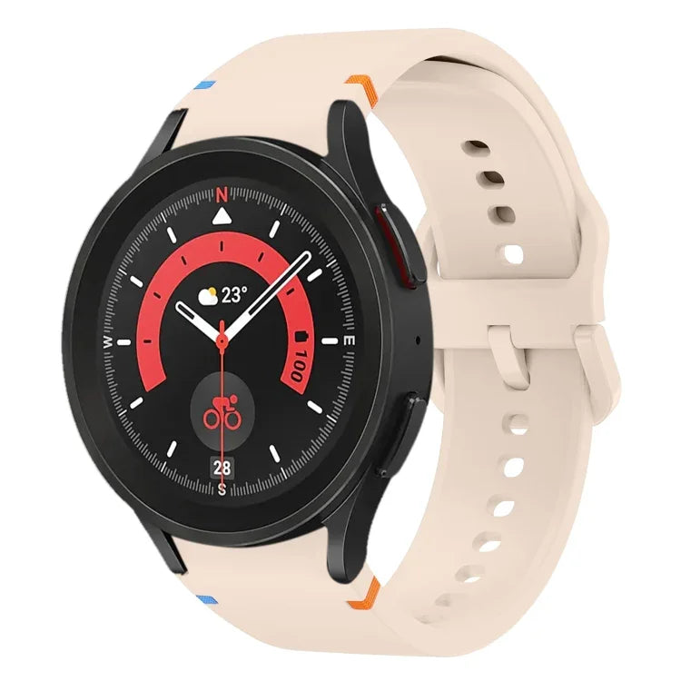สายรัดนาฬิกาซิลิโคนดีไซน์เย็บแบน สำหรับ Sansung Galaxy Watch5 Pro 45mm, สำหรับ Samsung Galaxy Watch 4 40 / 44mm, สำหรับ Samsung Galaxy Watch 4 Classic 42 / 46mm