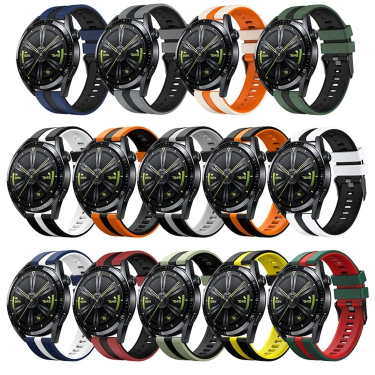 สายซิลิโคนกีฬา 2 สี 20 มม. สำหรับ Samsung Galaxy Watch 4 Classic 42 มม., สำหรับ Samsung Galaxy Watch Active 2 44 มม., สำหรับ Samsung Galaxy Watch Active 2 40 มม.