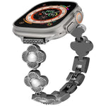 สายรัดนาฬิกาโลหะแบบปลดเร็วลายใบโคลเวอร์สี่แฉก สำหรับ Apple Watch SE 2023 44mm, สำหรับ Apple Watch SE 2023 40mm, สำหรับ Apple Watch Ultra 2 49mm, สำหรับ Apple Watch Series 9 45mm, สำหรับ Apple Watch Series 9 41mm, สำหรับ Apple Watch Ultra 49mm