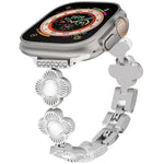 สายรัดนาฬิกาโลหะแบบปลดเร็วลายใบโคลเวอร์สี่แฉก สำหรับ Apple Watch SE 2023 44mm, สำหรับ Apple Watch SE 2023 40mm, สำหรับ Apple Watch Ultra 2 49mm, สำหรับ Apple Watch Series 9 45mm, สำหรับ Apple Watch Series 9 41mm, สำหรับ Apple Watch Ultra 49mm
