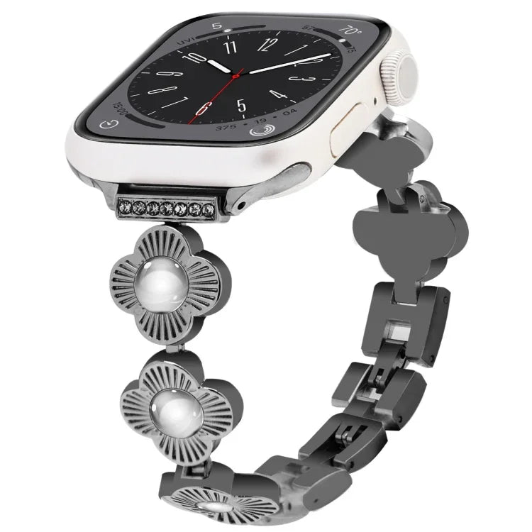 สายรัดนาฬิกาโลหะแบบปลดเร็วลายใบโคลเวอร์สี่แฉก สำหรับ Apple Watch SE 2023 44mm, สำหรับ Apple Watch SE 2023 40mm, สำหรับ Apple Watch Ultra 2 49mm, สำหรับ Apple Watch Series 9 45mm, สำหรับ Apple Watch Series 9 41mm, สำหรับ Apple Watch Ultra 49mm