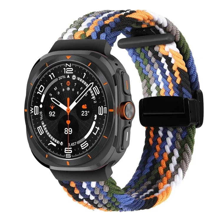 สายรัดนาฬิกาถักพร้อมหัวเข็มขัดแม่เหล็กพับได้สำหรับ Samsung Galaxy Watch Ultra 47มม.