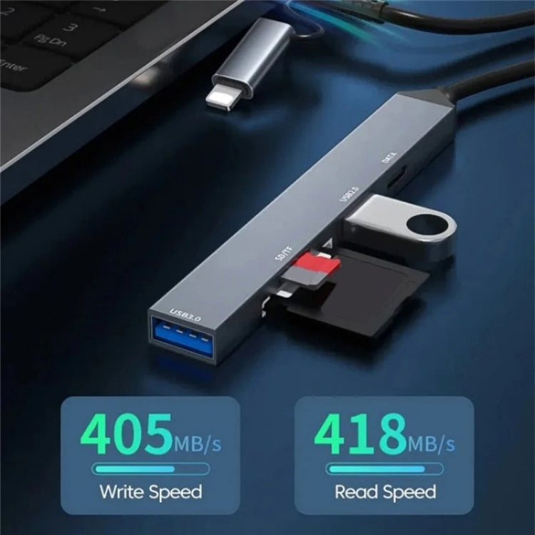 ตัวแปลงขยายฮับ ADS-805 8 พิน + Type-C เป็น USB-C พร้อม USB 2.0 / 3.0 และเครื่องอ่านการ์ด SD / TF, ADS-805