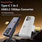 อะแดปเตอร์แปลง USB-C / Type-C ตัวผู้เป็น Type-C ตัวเมียคู่ USB3.2/10Gbps OTG พร้อมชาร์จ PD100W, Type-C ตัวเมียคู่