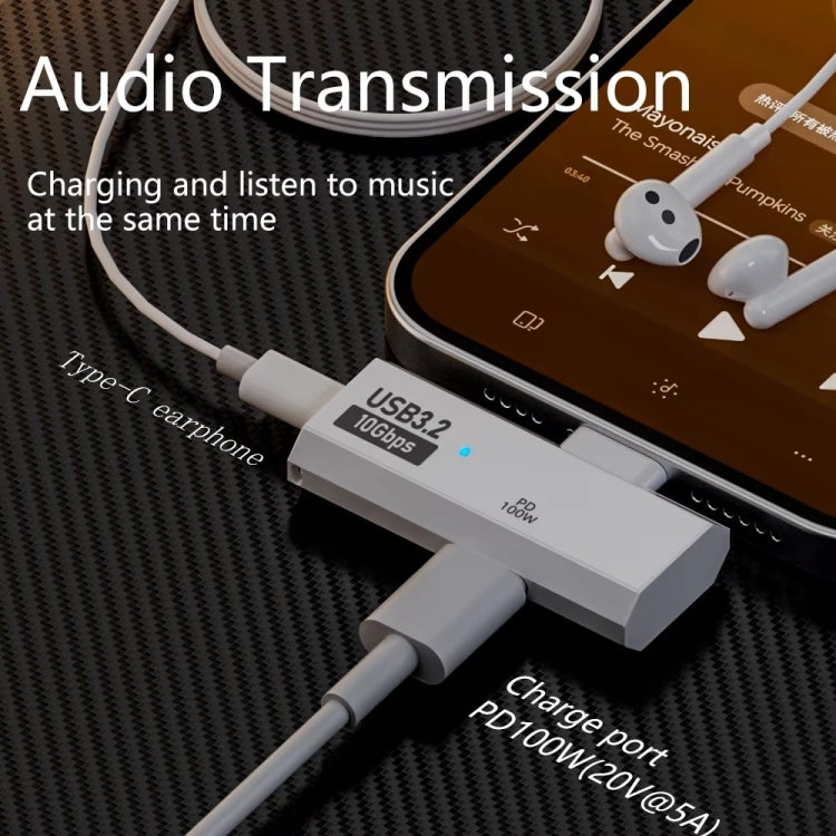 อะแดปเตอร์แปลง USB-C / Type-C ตัวผู้เป็น Type-C ตัวเมียคู่ USB3.2/10Gbps OTG พร้อมชาร์จ PD100W, Type-C ตัวเมียคู่