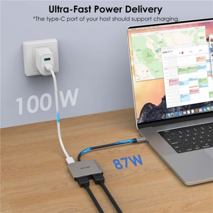 อะแดปเตอร์แปลง WAVLINK UHP510 Pro ชาร์จ PD 87W USB C เป็น Dual HD 4K 60Hz