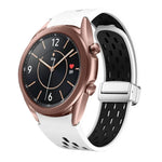 สายรัดนาฬิกาซิลิโคนพับหัวเข็มขัดแม่เหล็กสีเงินสองสี สำหรับ Samsung Galaxy Watch 3 41 มม., สำหรับ Samsung Galaxy Watch Active, สำหรับ Samsung Galaxy Watch 42 มม., สำหรับ Samsung Gear S2 Classic