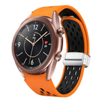 สายรัดนาฬิกาซิลิโคนพับหัวเข็มขัดแม่เหล็กสีเงินสองสี สำหรับ Samsung Galaxy Watch 3 41 มม., สำหรับ Samsung Galaxy Watch Active, สำหรับ Samsung Galaxy Watch 42 มม., สำหรับ Samsung Gear S2 Classic