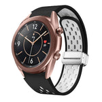 สายรัดนาฬิกาซิลิโคนพับหัวเข็มขัดแม่เหล็กสีเงินสองสี สำหรับ Samsung Galaxy Watch 3 41 มม., สำหรับ Samsung Galaxy Watch Active, สำหรับ Samsung Galaxy Watch 42 มม., สำหรับ Samsung Gear S2 Classic