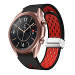สายรัดนาฬิกาซิลิโคนพับหัวเข็มขัดแม่เหล็กสีเงินสองสี สำหรับ Samsung Galaxy Watch 3 41 มม., สำหรับ Samsung Galaxy Watch Active, สำหรับ Samsung Galaxy Watch 42 มม., สำหรับ Samsung Gear S2 Classic
