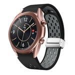 สายรัดนาฬิกาซิลิโคนพับหัวเข็มขัดแม่เหล็กสีเงินสองสี สำหรับ Samsung Galaxy Watch 3 41 มม., สำหรับ Samsung Galaxy Watch Active, สำหรับ Samsung Galaxy Watch 42 มม., สำหรับ Samsung Gear S2 Classic