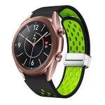 สายรัดนาฬิกาซิลิโคนพับหัวเข็มขัดแม่เหล็กสีเงินสองสี สำหรับ Samsung Galaxy Watch 3 41 มม., สำหรับ Samsung Galaxy Watch Active, สำหรับ Samsung Galaxy Watch 42 มม., สำหรับ Samsung Gear S2 Classic