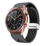 สายรัดนาฬิกาซิลิโคนพับหัวเข็มขัดแม่เหล็กสีเงินสองสี สำหรับ Samsung Galaxy Watch 3 41 มม., สำหรับ Samsung Galaxy Watch Active, สำหรับ Samsung Galaxy Watch 42 มม., สำหรับ Samsung Gear S2 Classic