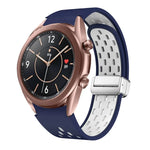 สายรัดนาฬิกาซิลิโคนพับหัวเข็มขัดแม่เหล็กสีเงินสองสี สำหรับ Samsung Galaxy Watch 3 41 มม., สำหรับ Samsung Galaxy Watch Active, สำหรับ Samsung Galaxy Watch 42 มม., สำหรับ Samsung Gear S2 Classic