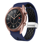 สายรัดนาฬิกาซิลิโคนพับหัวเข็มขัดแม่เหล็กสีเงินสองสี สำหรับ Samsung Galaxy Watch 3 41 มม., สำหรับ Samsung Galaxy Watch Active, สำหรับ Samsung Galaxy Watch 42 มม., สำหรับ Samsung Gear S2 Classic
