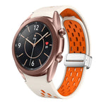 สายรัดนาฬิกาซิลิโคนพับหัวเข็มขัดแม่เหล็กสีเงินสองสี สำหรับ Samsung Galaxy Watch 3 41 มม., สำหรับ Samsung Galaxy Watch Active, สำหรับ Samsung Galaxy Watch 42 มม., สำหรับ Samsung Gear S2 Classic